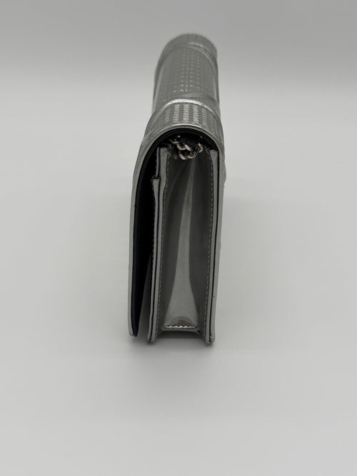 Christian Dior Diorama Silver Micro Cannage Patent Leather Wallet on Chain - Full Set