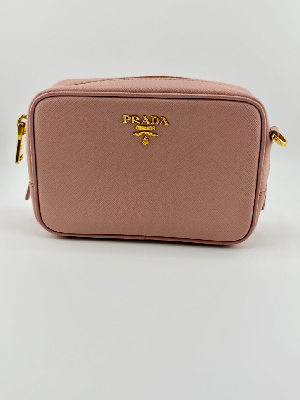 Prada Saffiano Mini Crossbody Bag – Blush Pink with Gold Hardware