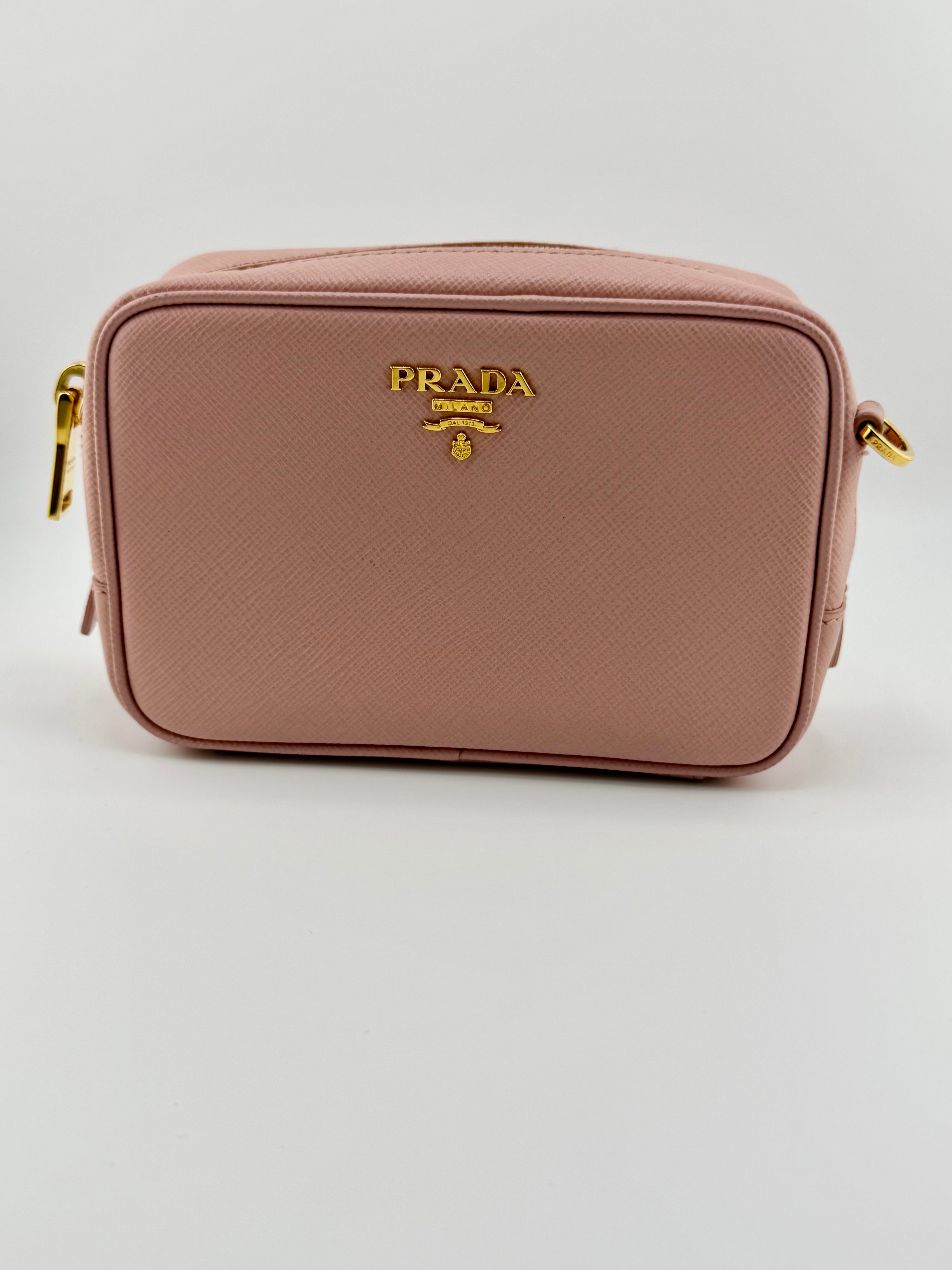 Prada Saffiano Mini Crossbody Bag – Blush Pink with Gold Hardware