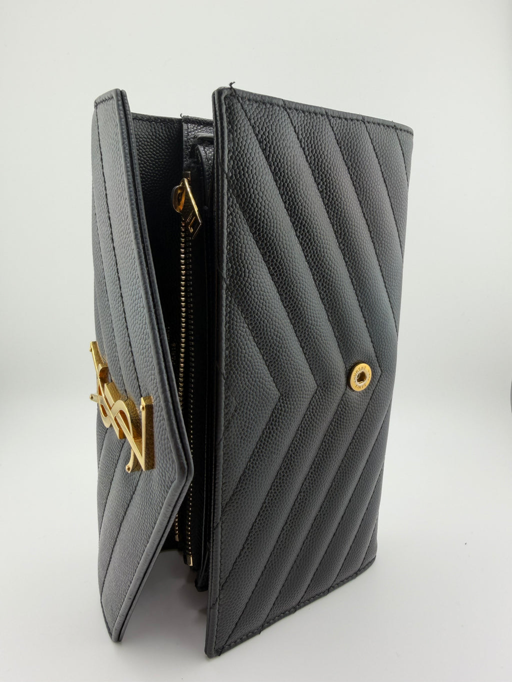 Saint Laurent Cassandre Long Wallet – Black Grain de Poudre Leather with Gold Hardware