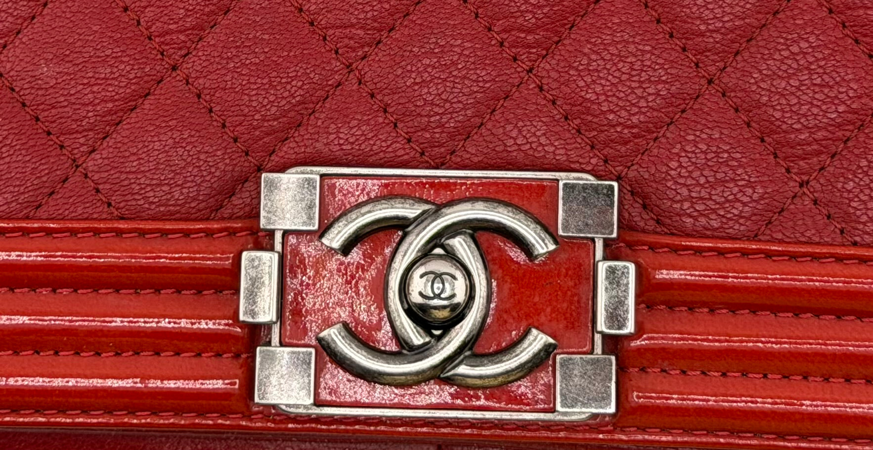 Chanel Medium Boy Bag Quilted Leather Red with Ruthenium Hardware