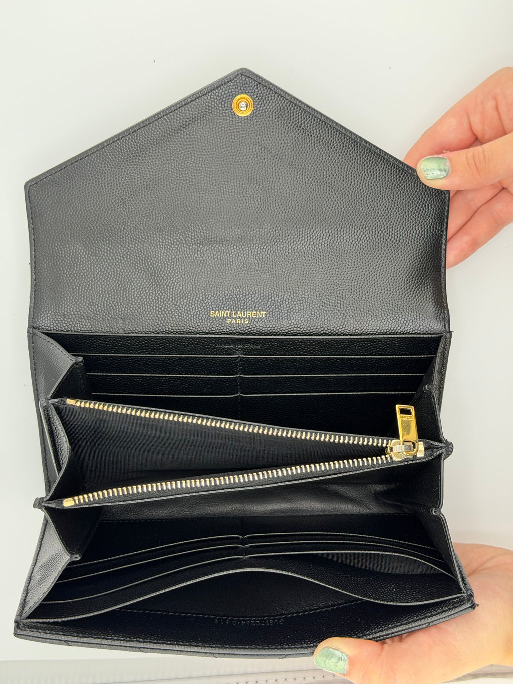 Saint Laurent Cassandre Long Wallet – Black Grain de Poudre Leather with Gold Hardware