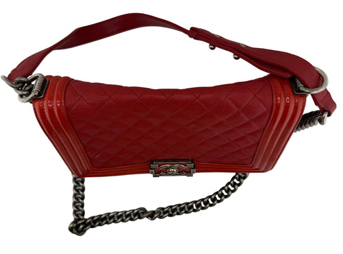 Chanel Medium Boy Bag Quilted Leather Red with Ruthenium Hardware