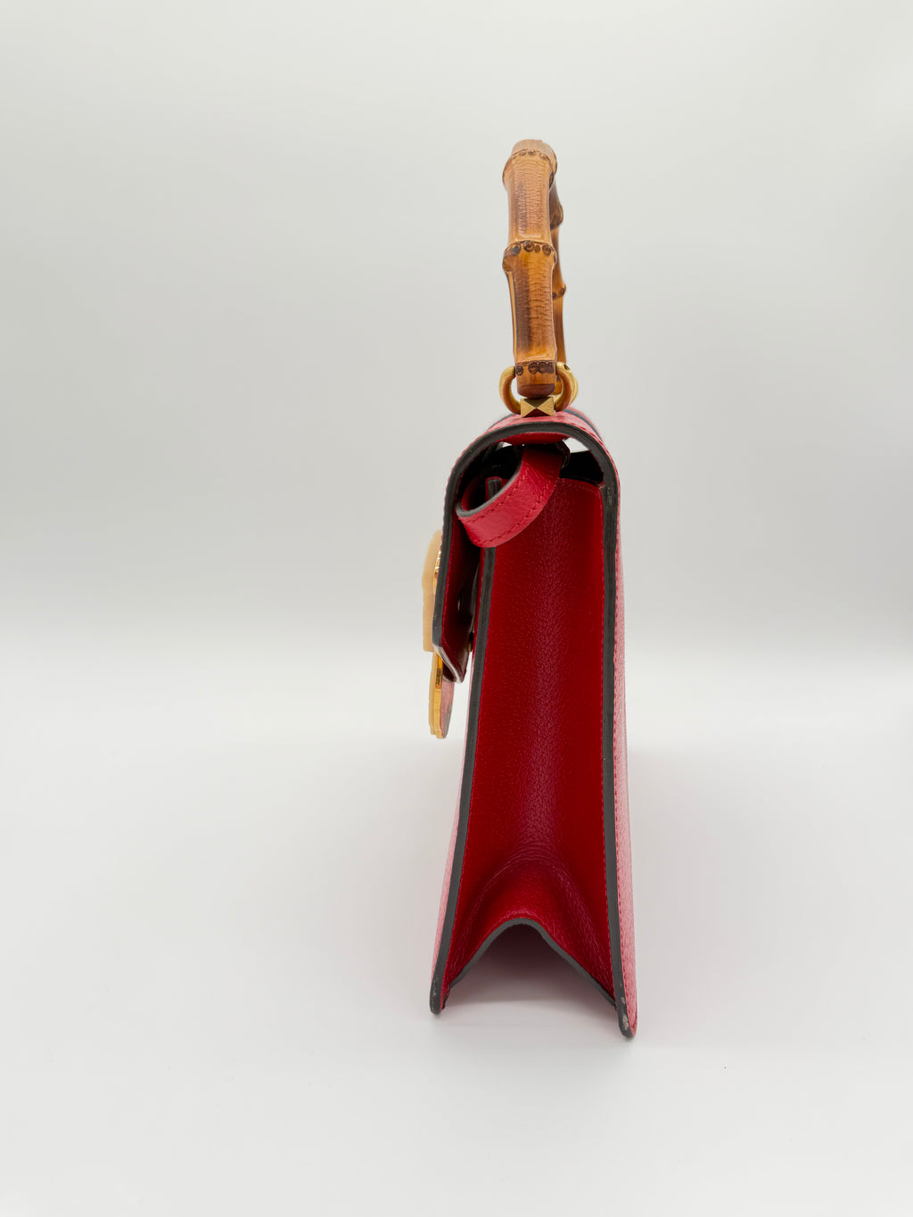 Gucci Bamboo Top Handle Bag – Red Leather with Web Stripe & Moth Appliqué
