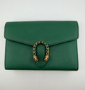 Gucci Dionysus Wallet on Chain – Green Leather with Jeweled Tiger Head