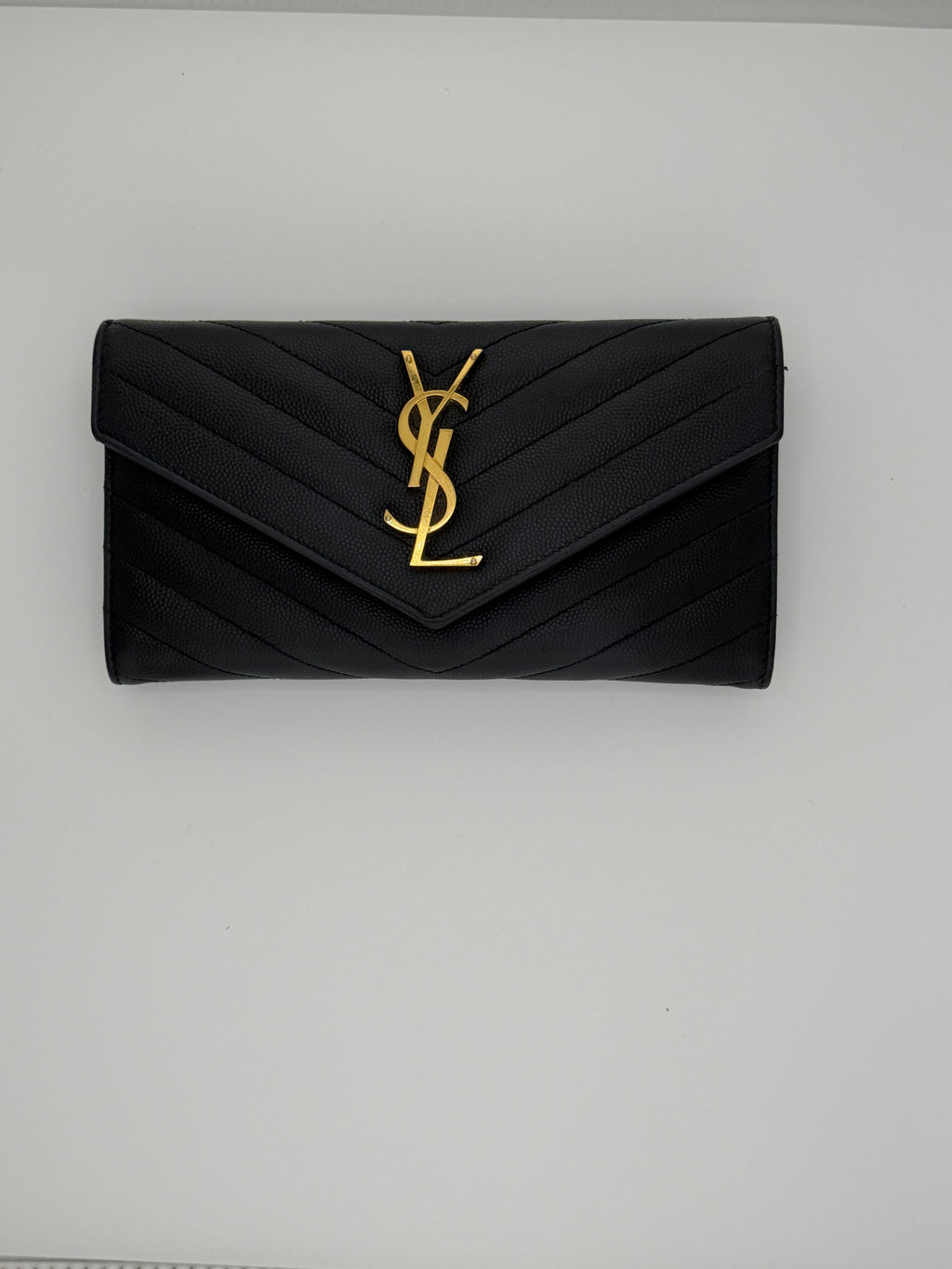 Saint Laurent Cassandre Long Wallet – Black Grain de Poudre Leather with Gold Hardware