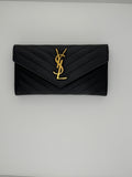 Saint Laurent Cassandre Long Wallet – Black Grain de Poudre Leather with Gold Hardware