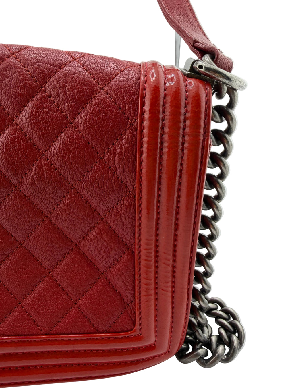 Chanel Medium Boy Bag Quilted Leather Red with Ruthenium Hardware