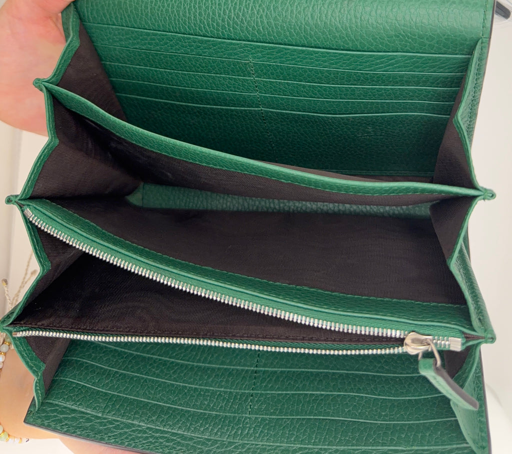 Gucci Dionysus Wallet on Chain – Green Leather with Jeweled Tiger Head