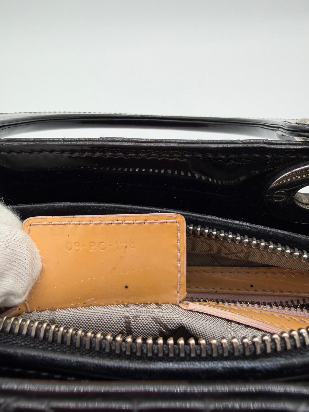 Christian Dior Lady Dior Medium Black Patent Cannage Leather Top Handle Bag | Silver Hardware