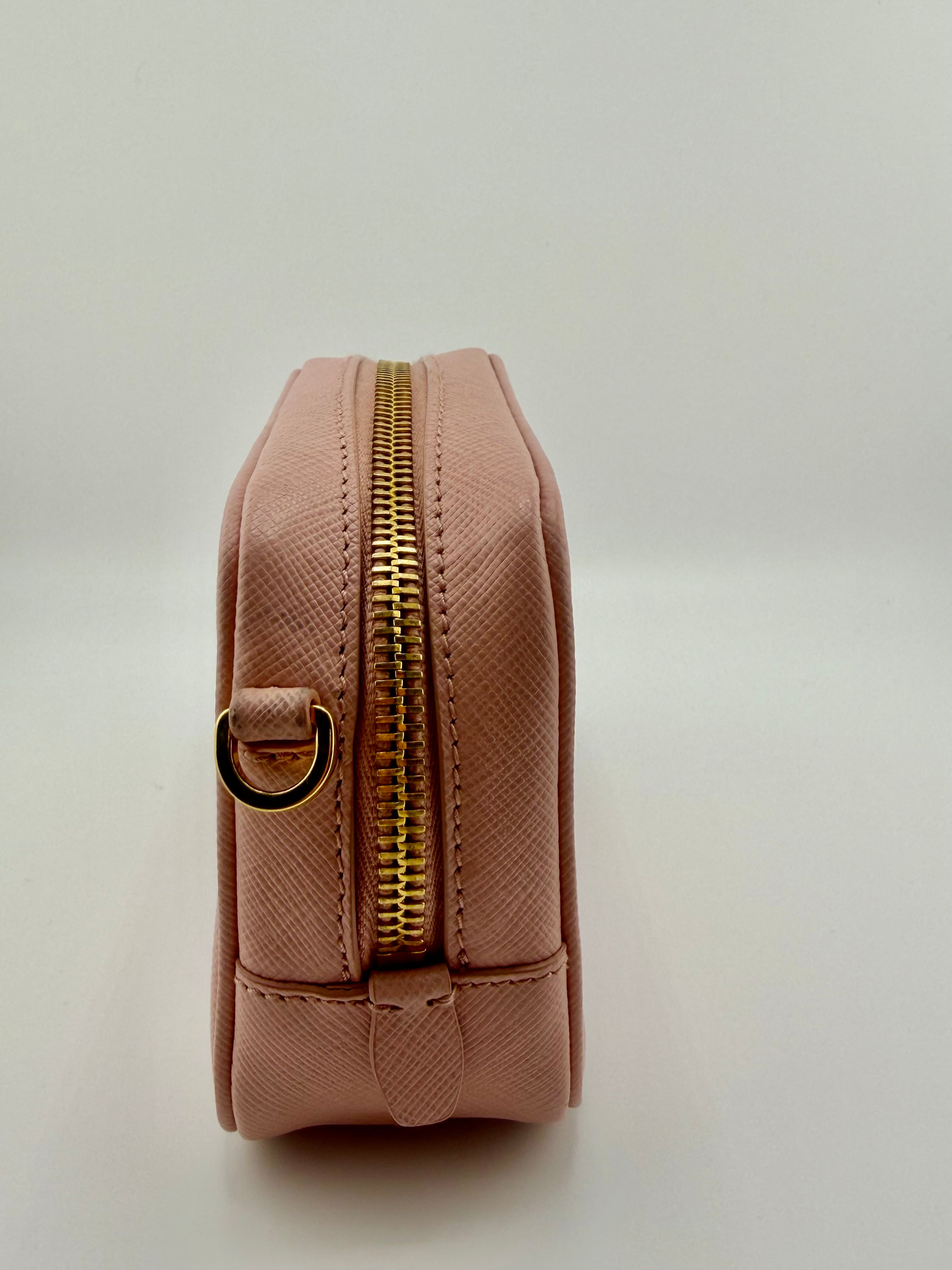 Prada Saffiano Mini Crossbody Bag – Blush Pink with Gold Hardware