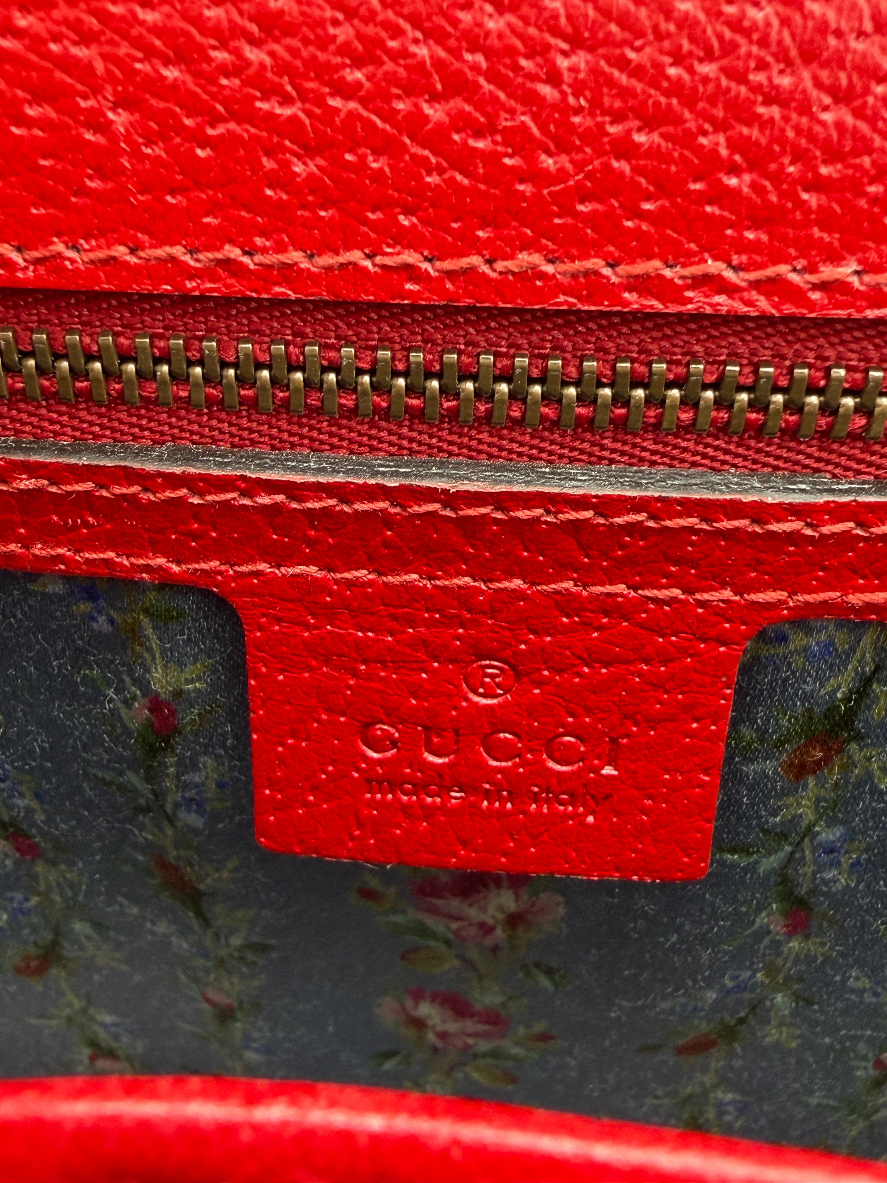 Gucci Bamboo Top Handle Bag – Red Leather with Web Stripe & Moth Appliqué