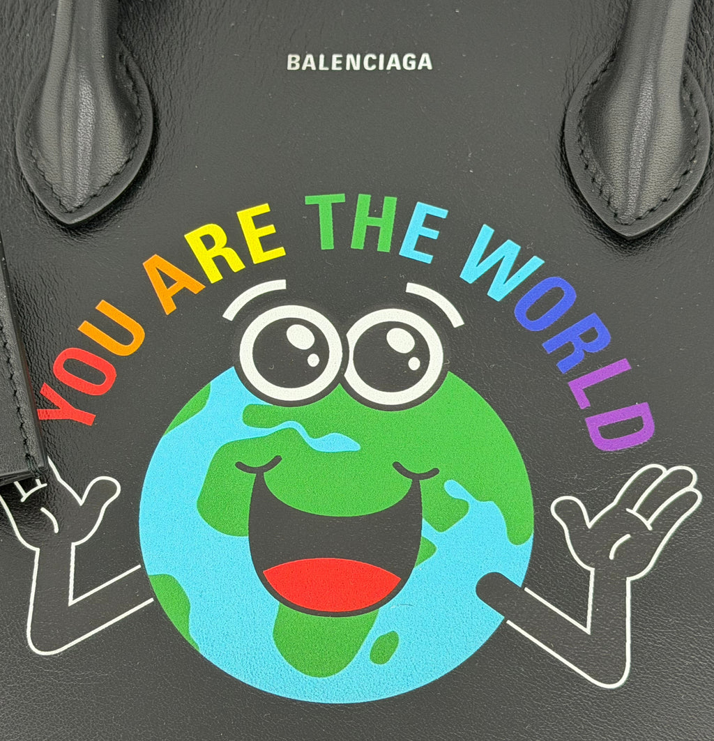 Balenciaga Ville Top Handle Bag “You Are the World” Graphic Leather – Black