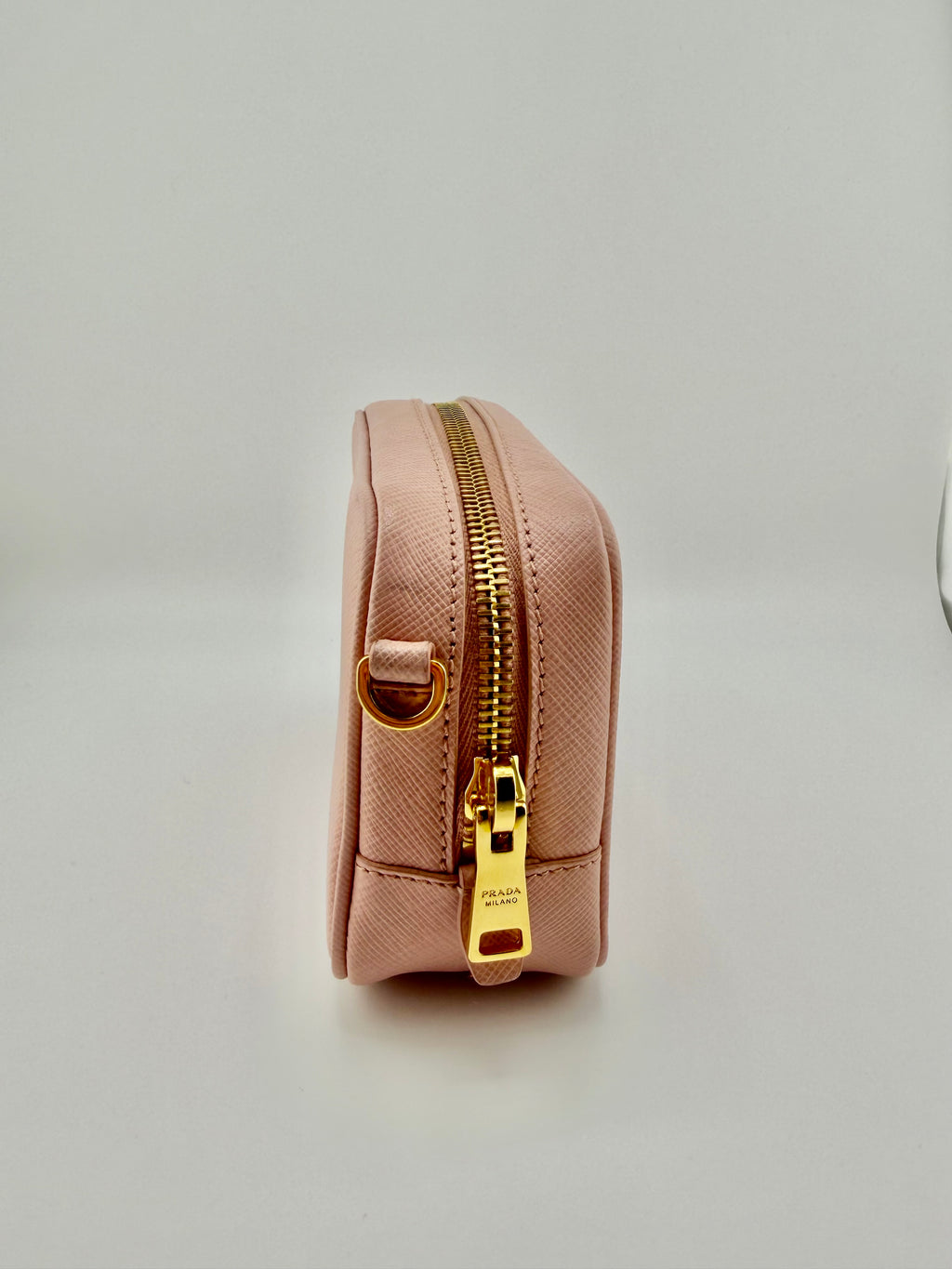 Prada Saffiano Mini Crossbody Bag – Blush Pink with Gold Hardware