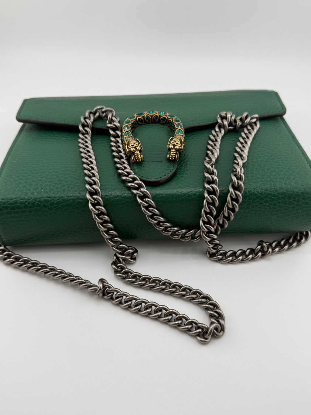 Gucci Dionysus Wallet on Chain – Green Leather with Jeweled Tiger Head