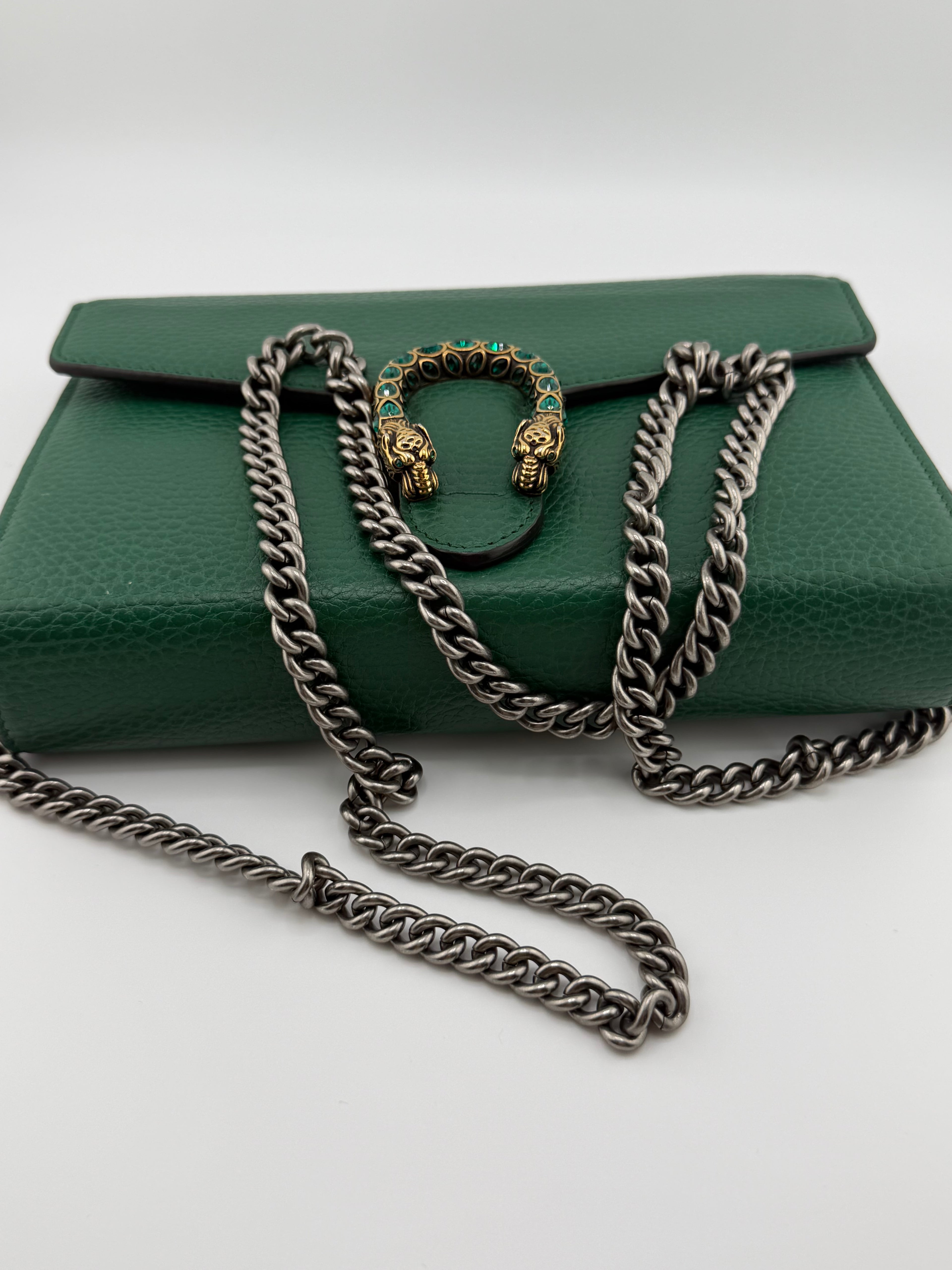 Gucci Dionysus Wallet on Chain – Green Leather with Jeweled Tiger Head