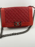 Chanel Medium Boy Bag Quilted Leather Red with Ruthenium Hardware