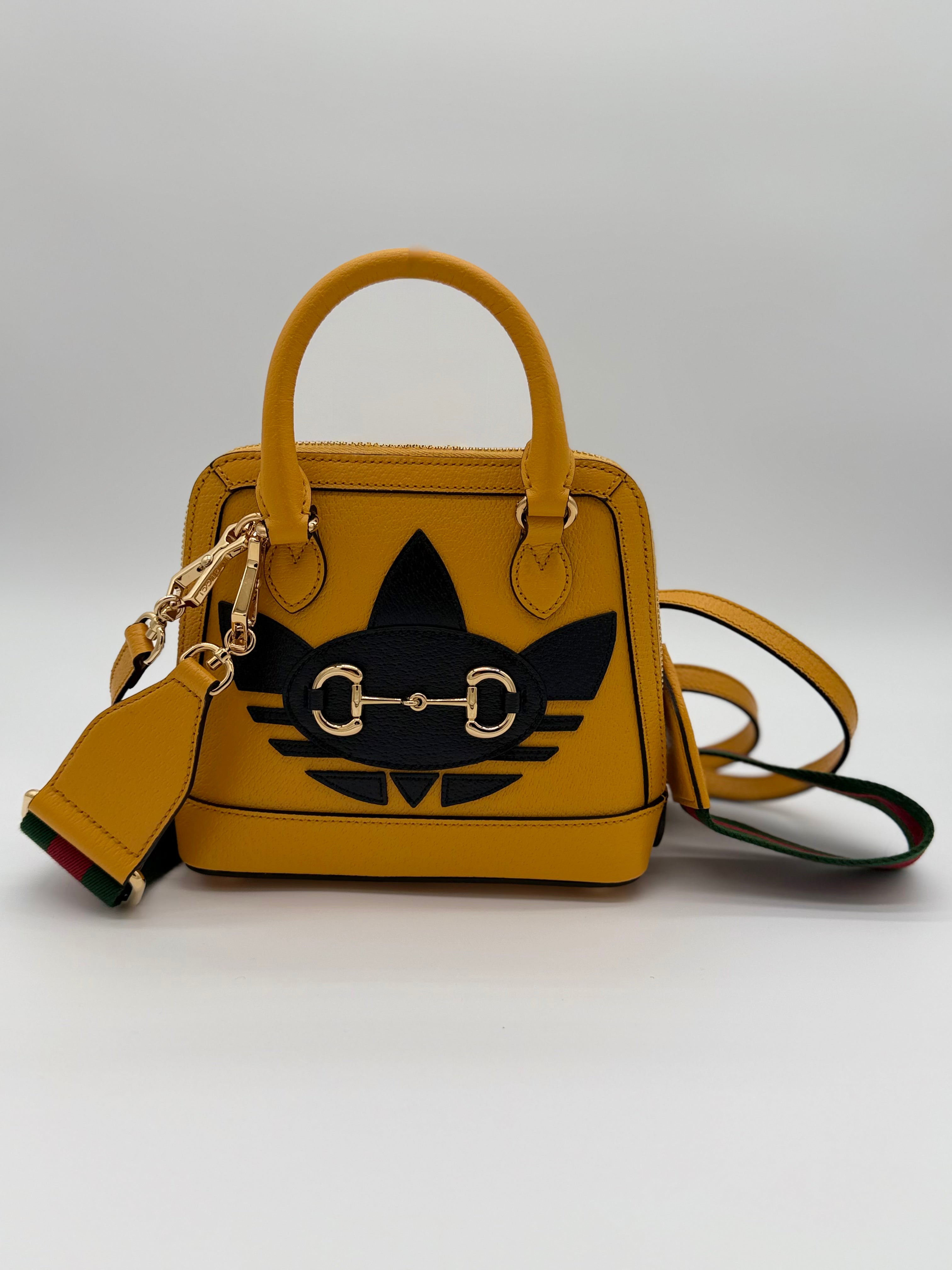 Gucci x adidas Horsebit 1955 Mini Top Handle Bag Yellow Leather with Two Straps