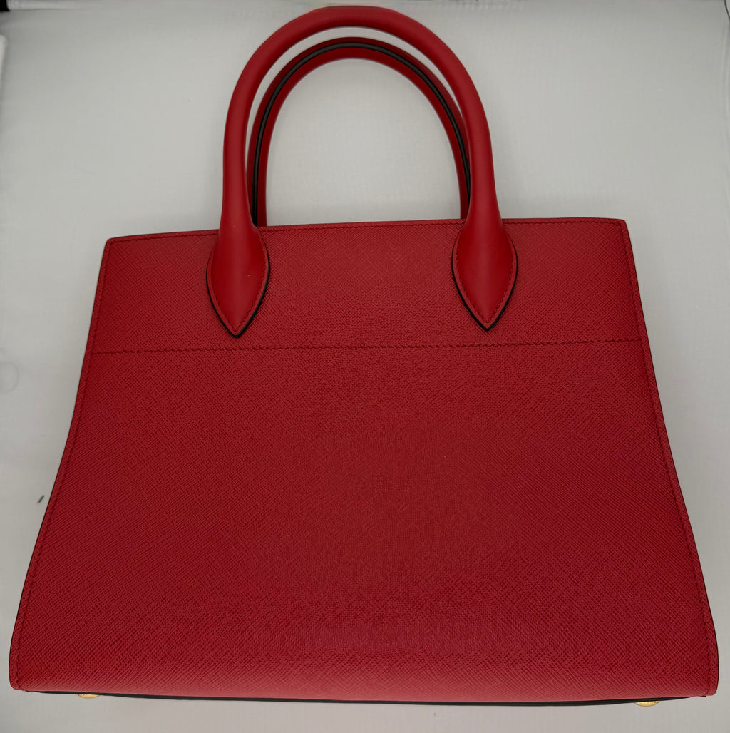 Prada Bibliothèque Red Saffiano Accordion Tote | The Lux Doctor