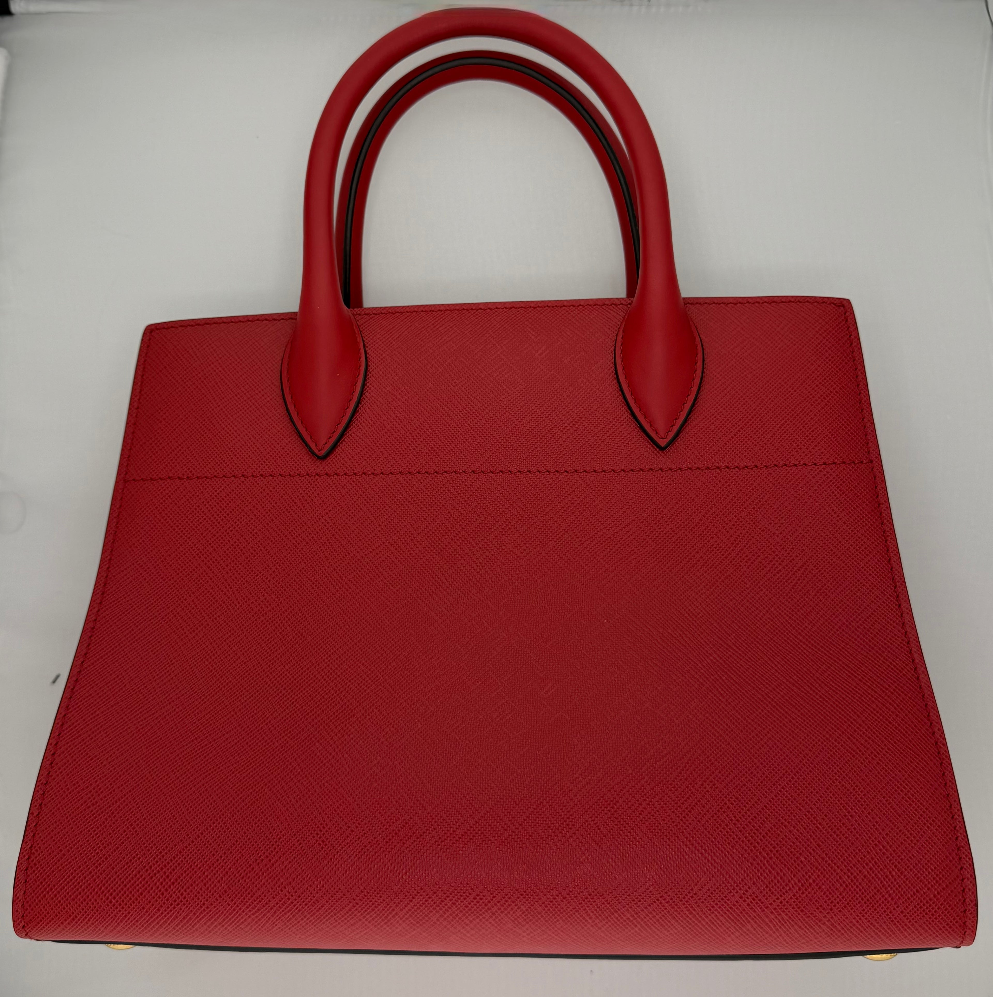 Prada Bibliothèque Red Saffiano Accordion Tote | The Lux Doctor
