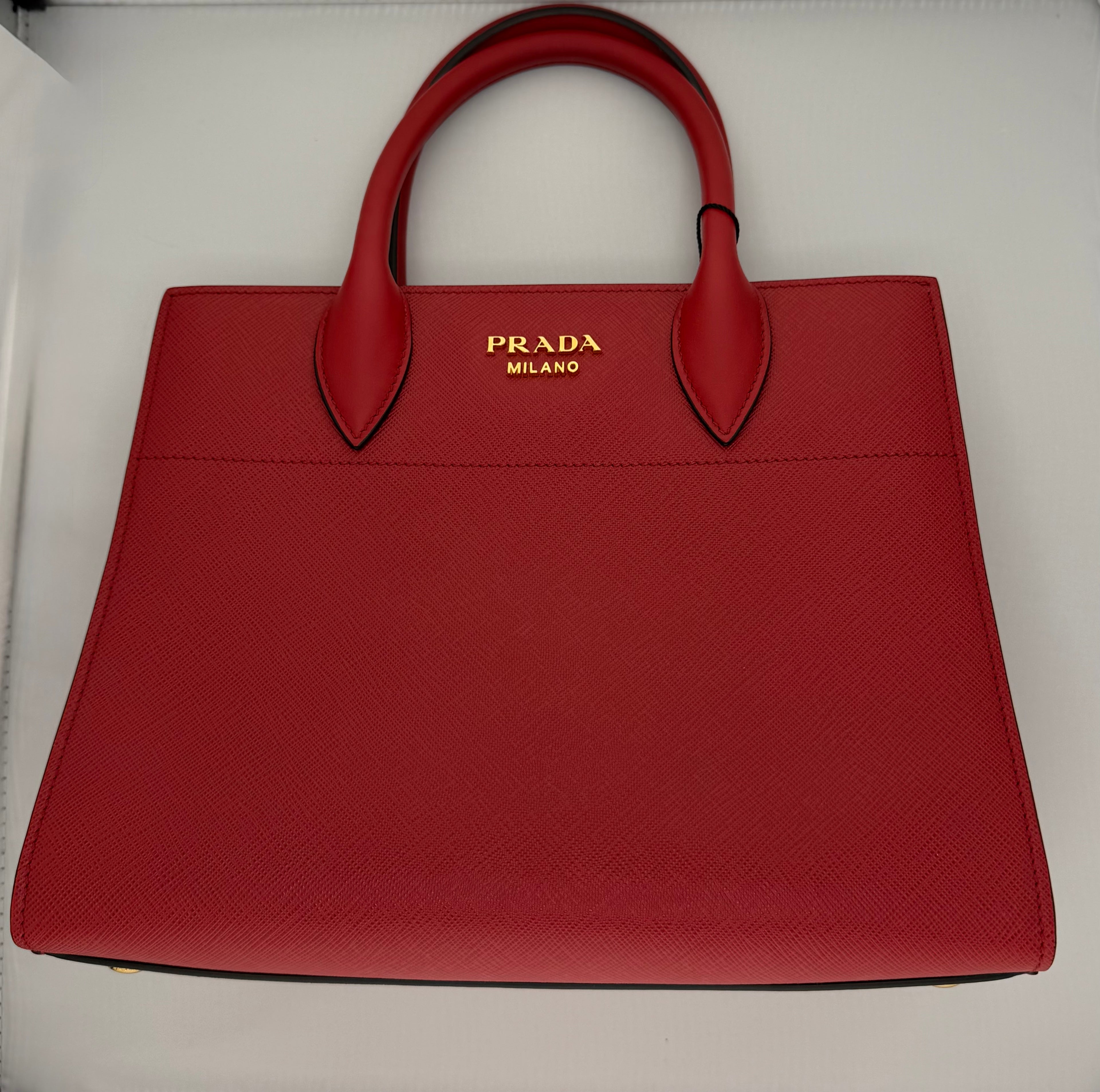 Prada Bibliothèque Red Saffiano Accordion Tote | The Lux Doctor