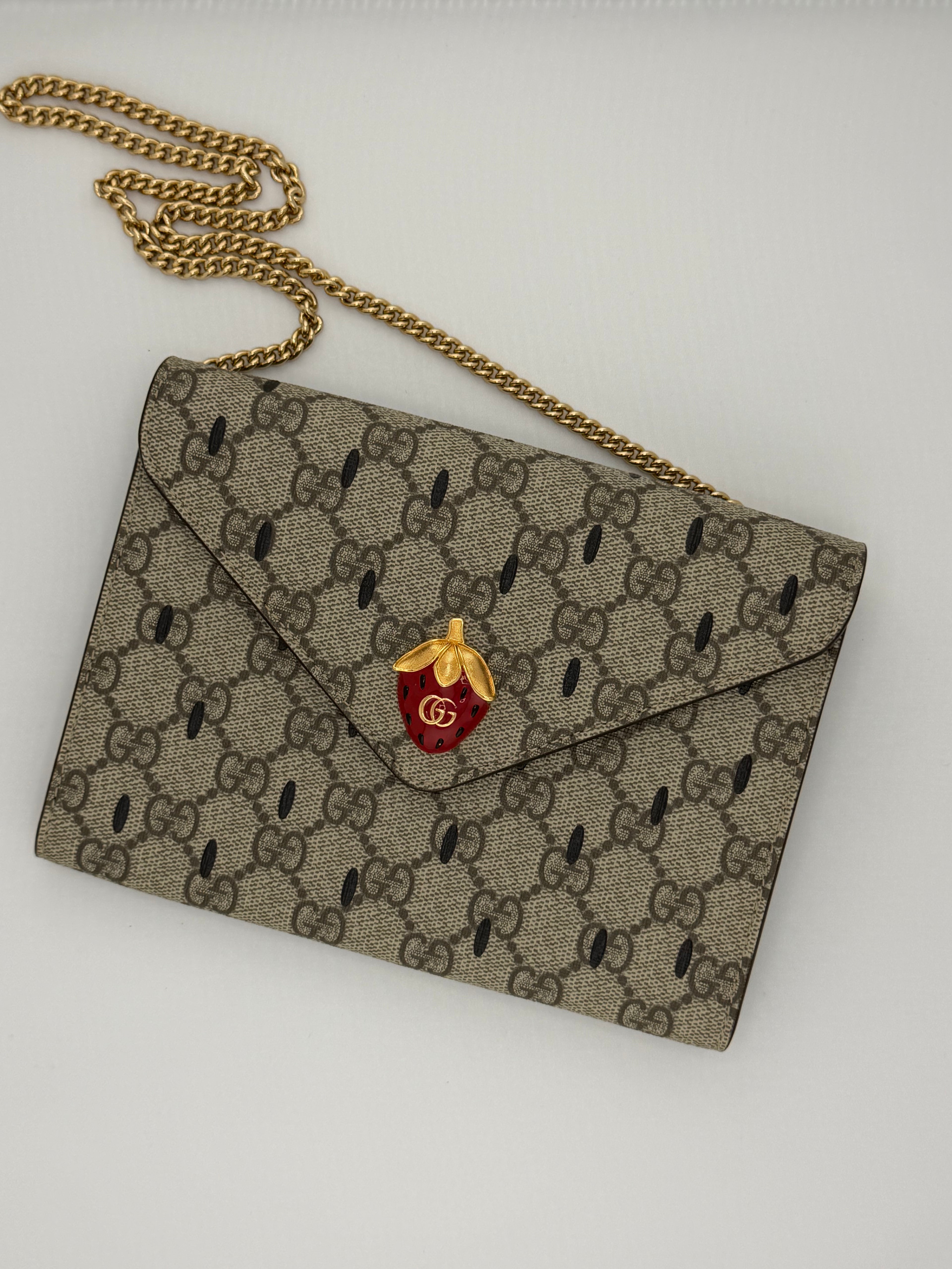Gucci GG Supreme Strawberry Wallet on Chain