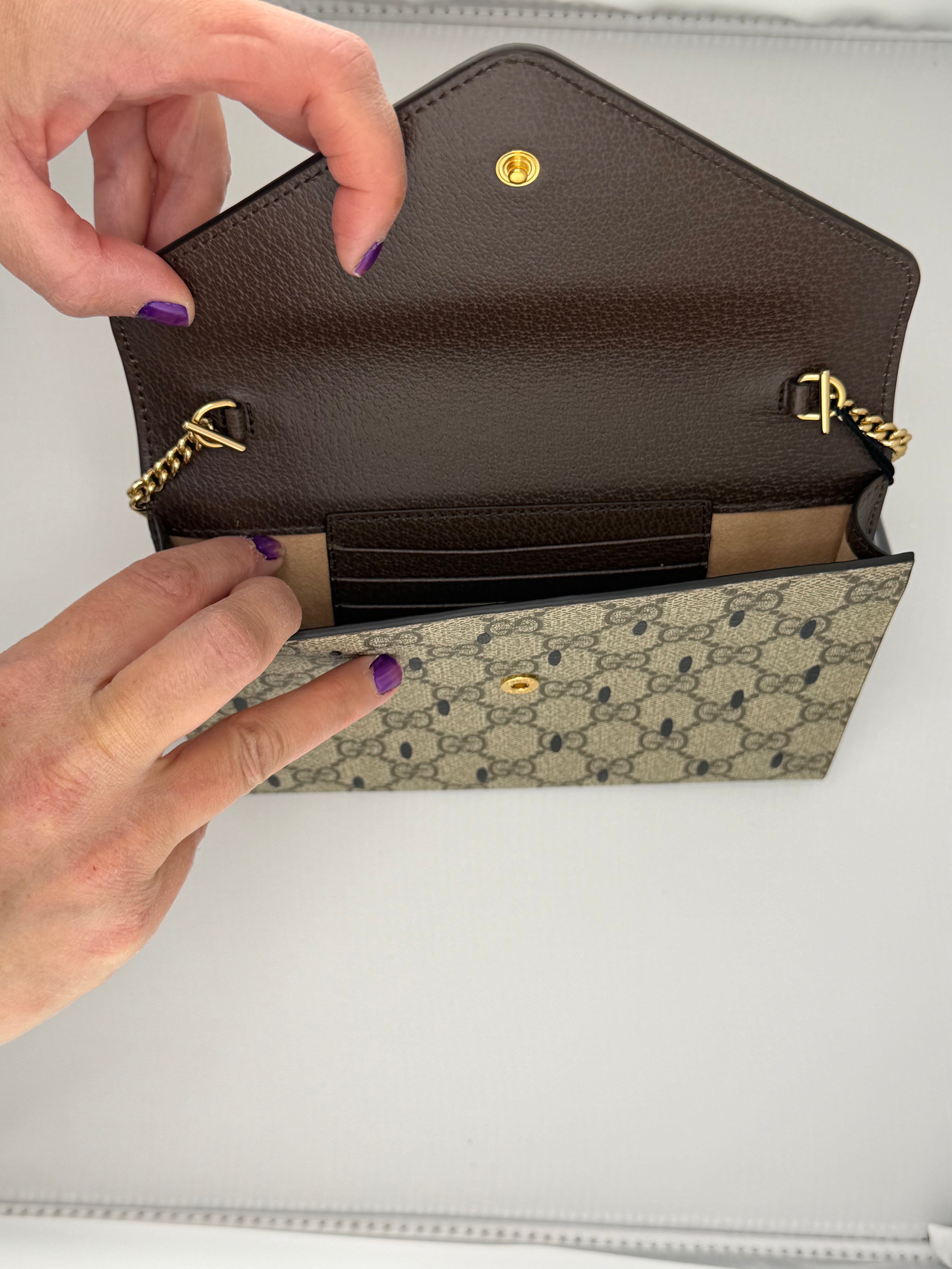 Gucci GG Supreme Strawberry Wallet on Chain