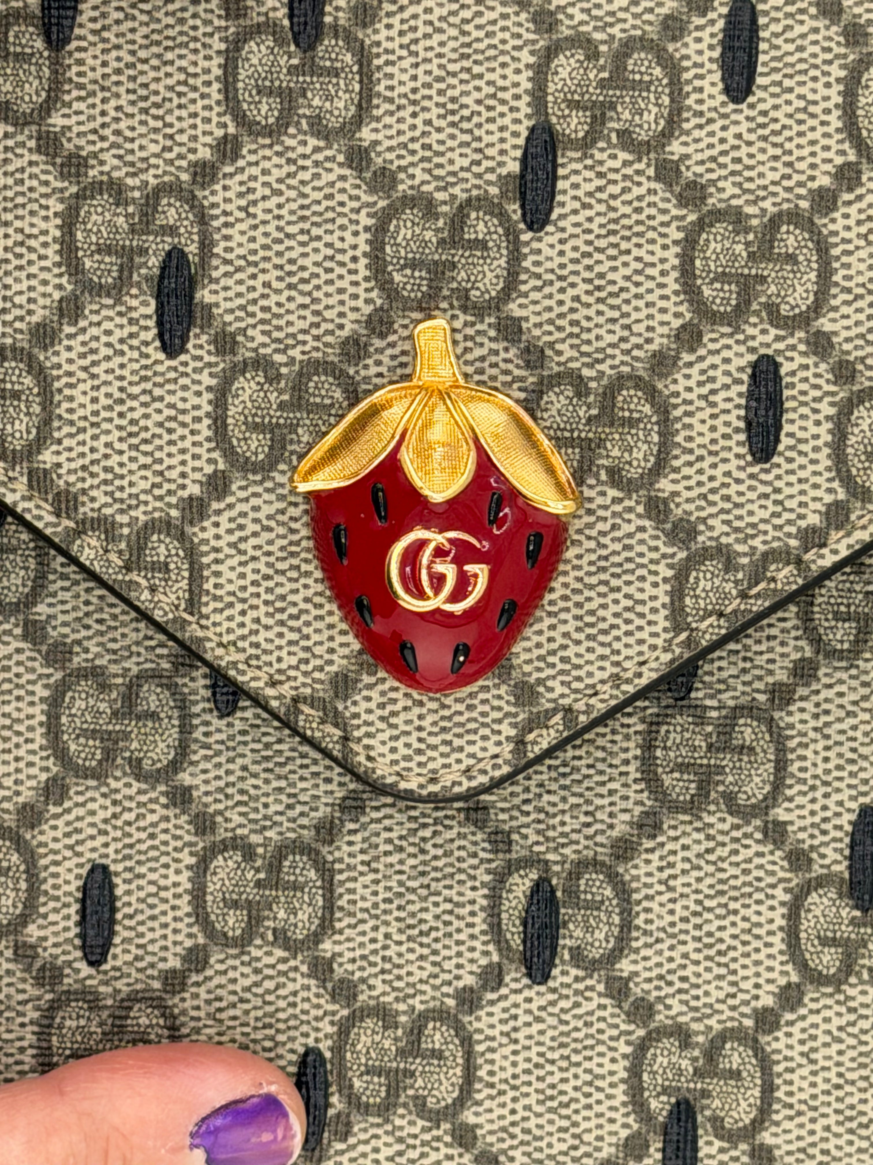 Gucci GG Supreme Strawberry Wallet on Chain