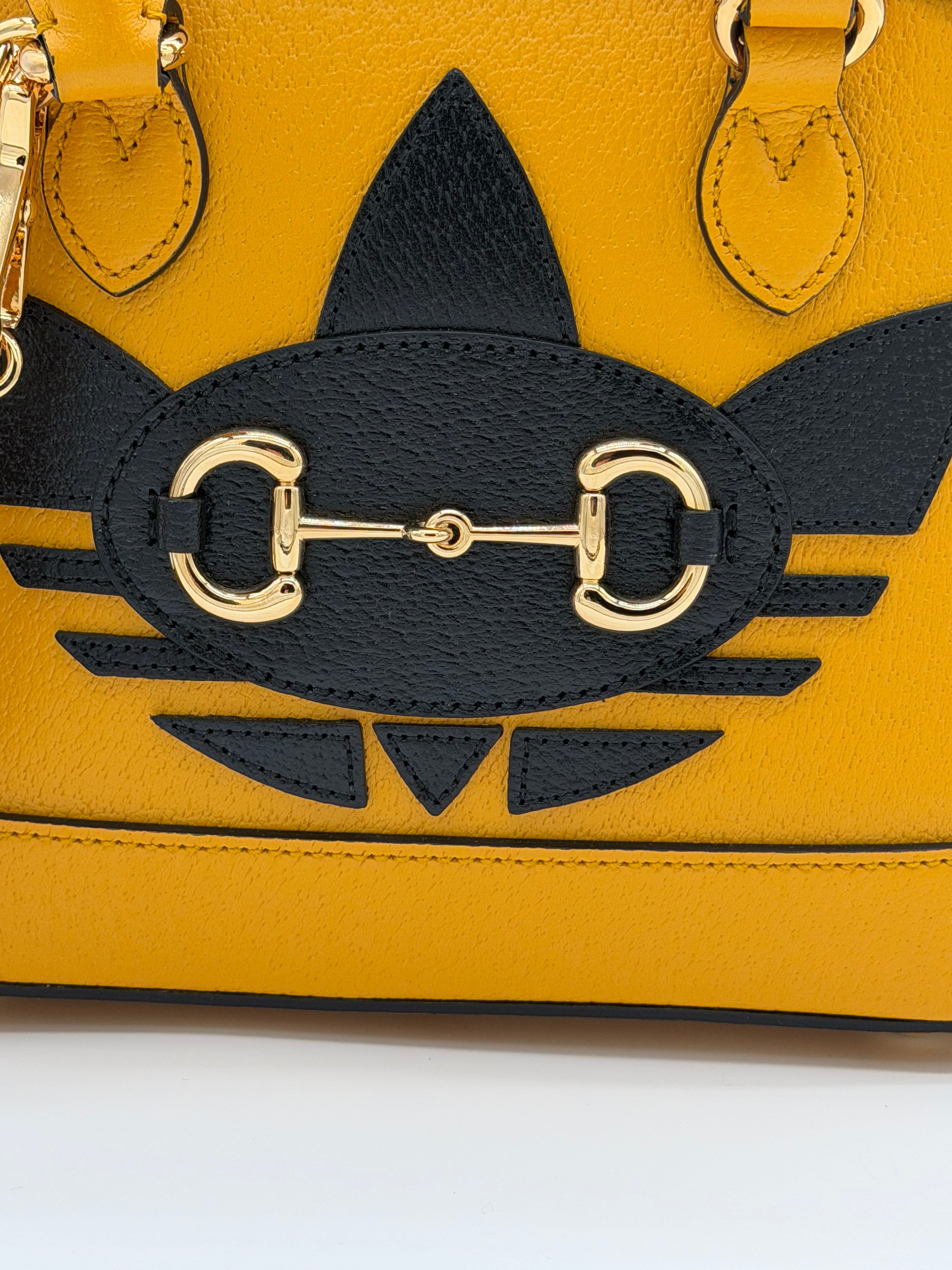 Gucci x adidas Horsebit 1955 Mini Top Handle Bag Yellow Leather with Two Straps